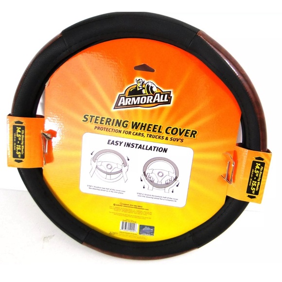 Armor All Premium Sport Steering Wheel Cover Padded BLACK & Faux Wood 14.5-15.5" - Picture 3 of 5
